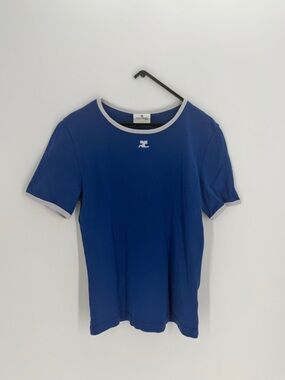 Courreges Heritage Signature Contrast Logo Short Sleeve T-Shirt In Sapphire Blue